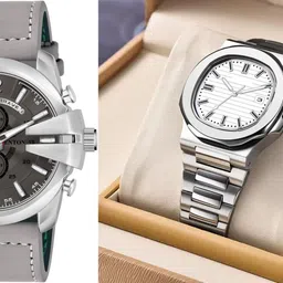 fenton Trendy Chronograph Watch, Stainless Steel Case, Grey Leather Strap-Grey::White Analog Watch - For Men FNW-DSL-17-GREY_PP Date ( White )-picture-30