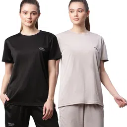 mack jonney Pack of 2 Women Solid Round Neck Polyester Multicolor T-Shirt-picture-15
