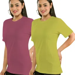 shaun Pack of 2 Women Self Design Round Neck Polyester Multicolor T-Shirt image 3