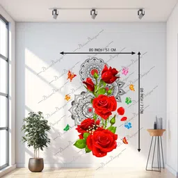 divinedesigns 51 cm Red Roses & Beautiful Mandala Design Art Self Adhesive Sticker image 3