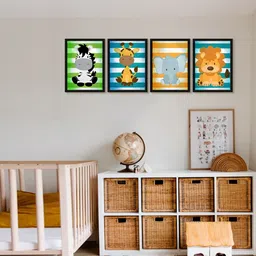 999store Wildlife Multicolour Canvas (Pack of 4) Kids Wall Art image 1