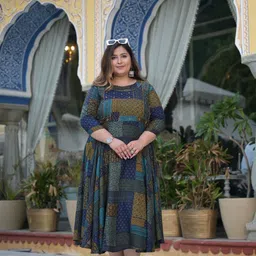 lee moda Women Patchwork, Printed, Geometric Print, Abstract Viscose Rayon Anarkali Kurta image 3