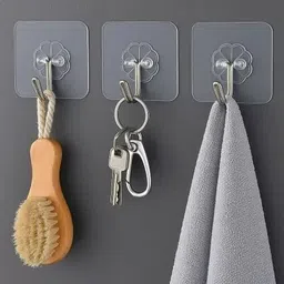 yaadgar 10 Pcs Self-Adhesive Heavy Duty Wall Hooks | Transparent Waterproof Hangers Hook Hook 1 image 5