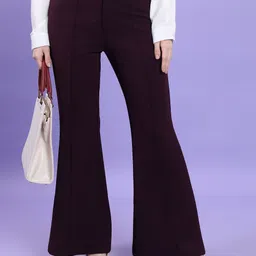 tokyo talkies Women Regular Fit Maroon, Maroon Cotton Blend Trousers-picture-17