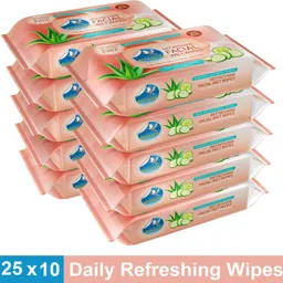 glider Facial Wipes Enriched with Aloe Vera,Cucumber & Vitamin E |Pack of 10| 250 Wipes image 1