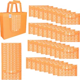 heart home Pack of 48 Smile Print Foldable Grocery/Shopping Bags For Women | Orange Pack of 48 Grocery Bags-picture-23