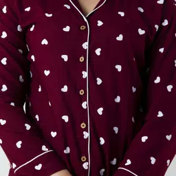clothing culture Women Shirt & Pyjama set Maroon Printed image 3