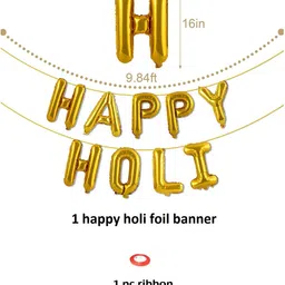 toyporium Solid Happy Holi Decorative Item Gold Festival Happy Holi Foil Balloon Decoration Balloon image 2
