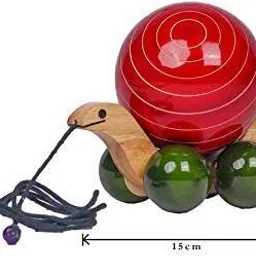 babytolife Pull-Along Wooden Channapatna Turtle/Tortoise Toy with Rotating Ball image 3