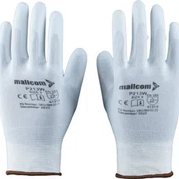 mallcom P213W White13 Gauge Seamless Nylon Liner Coated with White PU Compound Safety Gloves (Pack of 12) Nylon Safety Gloves image 2