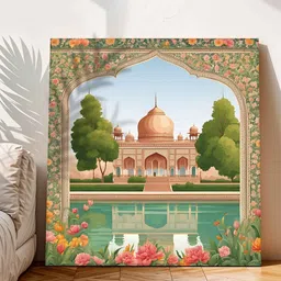 art street 22 Inches Flower Canvas Stretched Taj Mahal Wall Art Painting image 1