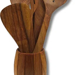 kitchenest Wooden Cutlery Set – 7 Kitchen Tools with Holder | Natural Sheesham Wood | Wooden Cutlery Set-picture-29