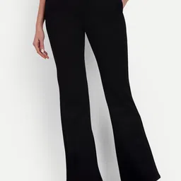 next one Women Flared Black Lycra Blend Trousers image 1