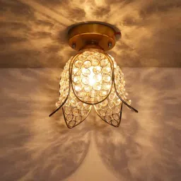 homesake Lotus Gold Metal & Crystal Ceiling Flush Mount Light-picture-12