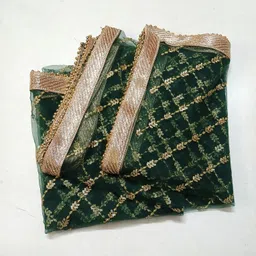 kamya fashion Net Embroidered Dark Green Women Dupatta image 2
