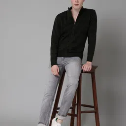 cantabil Men Self Design Turtle Neck Black Sweater image 4