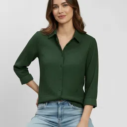 hublifestyle Women Regular Fit Solid Spread Collar Casual Shirt-picture-32