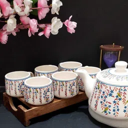 llaxmi creation Pack of 7 Ceramic TOTA MAINA Tea set with kettle ( pack of 6 cup and 1 kettle) image 5