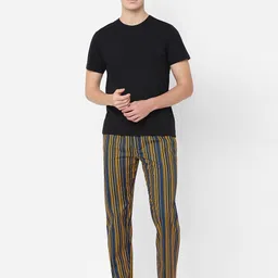 urban scottish Comfortable Pajama 100% Cotton with Side Pocket Striped Yellow & BLUE, Men Pyjama image 5