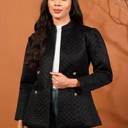 woowzerz Puffed Quilted Self Design Coat For Women image 1