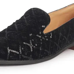 fausto Ethnic Velvet Sequin Embroidered Juttis for Wedding|Traditional Sherwani Shoes Mojaris For Men image 2