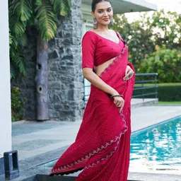 aaina creation Embellished Bollywood Silk Blend Saree image 3