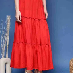 sarojani Women Solid Gathered Red Skirt-picture-21