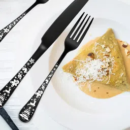 kitchease Christmas Theme Fruit Forks|Flatware for Salad, Dessert, Snacks|Charcoal Black Stainless Steel Cutlery Set image 4