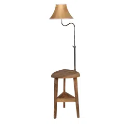 sapphire Silver Cream Iron Shade Shelf Floor Lamp With Wood Base image 5