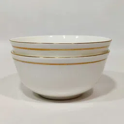 creative hub Ceramic Soup Bowl Ceramic Bowl Set for Snacks Ceramic Serving Bowl Set for Dinner/ Ceramic Snack Bowl with Golden line 22 k Gold Set of 2 Pieces Pure White with Golden line image 4