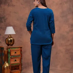 heartloom Women Top & Pyjama Set Blue Solid image 2