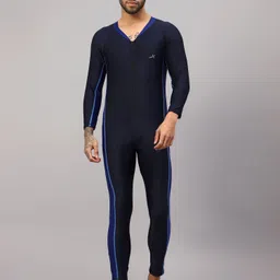 vector x Full leg Length Costume For Multipurpose Wear for DivingI CyclingI Aerobics Self Design Men Swim-dress Dark Blue Swimsuit image 1