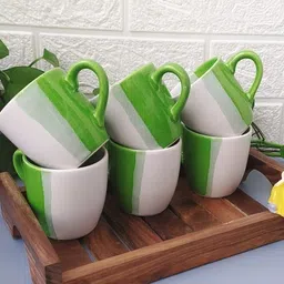 maalaxmi store Pack of 6 Ceramic ENGLISH DOUBLE SHED CUP ( WHITE AND GREEN, 6 CUPS SET)-picture-15
