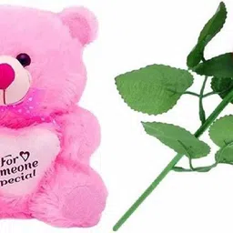 saubhagye Valentine gift ""I Love You" Pink Teddy Soft Toy with Red rose for Specialone- 24 cm (Red)- 24 cm-picture-24