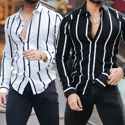 combraided Men Regular Fit Striped Slim Collar Casual Shirt-picture-36