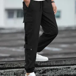 Men Solid Black Track Pants-image-8