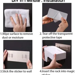 zollyss Self Adhesive Magic Sticker Series Wall Mount Tissue Paper Holder with Storage Plastic Toilet Paper Holder image 5