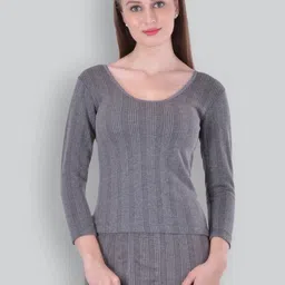 LUX INFERNO Charcoal Melange 3 Quarters Round Neck Short Women Top Thermal-image-16