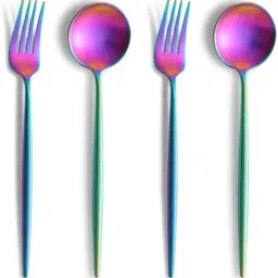 kitchease French Style Table Spoons & Forks | Flatware For Dinner, Party | Rainbow Stainless Steel Cutlery Set-picture-14