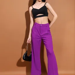 tokyo talkies Women Regular Fit Purple Cotton Blend Trousers image 3