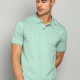 raymond Men Printed Polo Neck Pure Cotton Green T-Shirt image 1