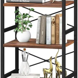 cisily Bookshelf, 3 Tier Industrial Bookcase, Metal Small Bookcase Fixed Furniture Caster-picture-16