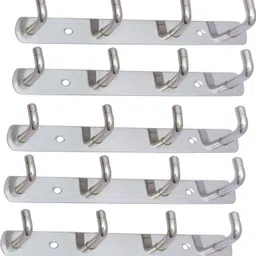 4 Pin Hook Stainless Steel Bathroom Cloth Hooks / Hanger / Key Holder / Door Wall Robe Hooks Rail for Hanging Keys, Clothes, Towel Hook Rail Steel Steel Dress Pack of 5 Hangers For Dress-image-91