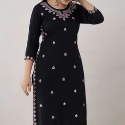 zeenat duniya Women Printed Viscose Rayon Straight Kurta image 1