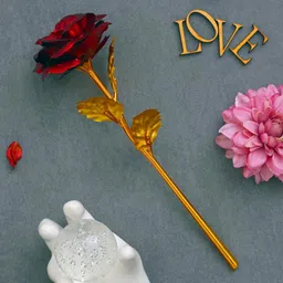 lovegift Red Rose Gift with Heart Shaped Gift Box, Couple Ring & Love Card Red, Gold Rose Artificial Flower image 4