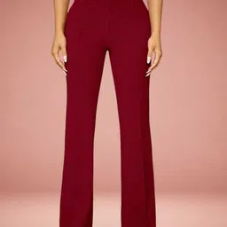 hocc Women Regular Fit Maroon Lycra Blend Trousers-picture-30