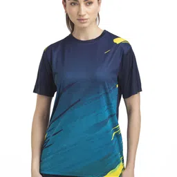 yss gears Women Graphic Print Round Neck Polyester Navy Blue T-Shirt-picture-33