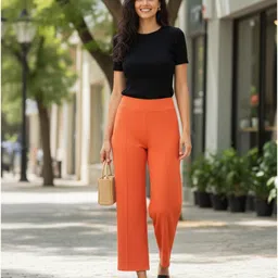 jocker Women Comfort Fit Orange Polyester Trousers image 4