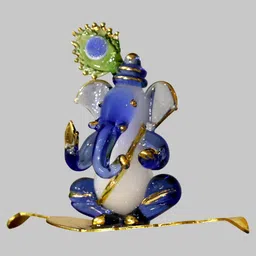 afast Blue Morpankhi Blessing Ganesh Shitting On Leaves Decorative Showpiece-6 cm image 2