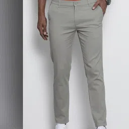 the indian garage co. Men Slim Fit Grey Cotton Blend Trousers-picture-16